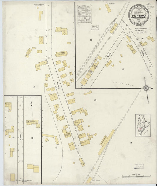 Sanborn Fire Insurance Map from Belgrade, Kennebec County, Maine (1917), Sheet #0001 - Historic Sanborn Fire Insurance Map Print, vintage old map wall art, antique decor, genealogy gift, Maine Maine map