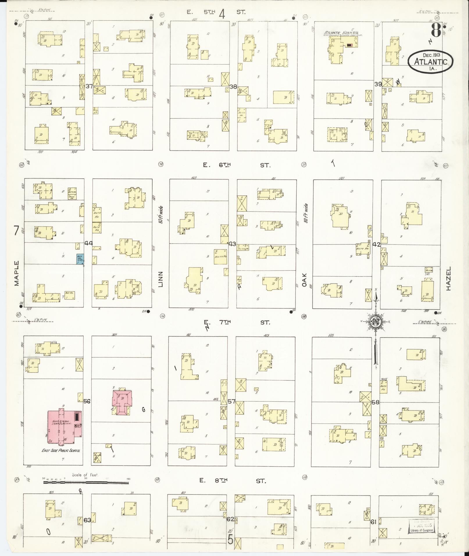 Sanborn Fire Insurance Map from Atlantic, Cass County, Iowa (1913), Sheet #0008 - Historic Sanborn Fire Insurance Map Print, vintage old map wall art