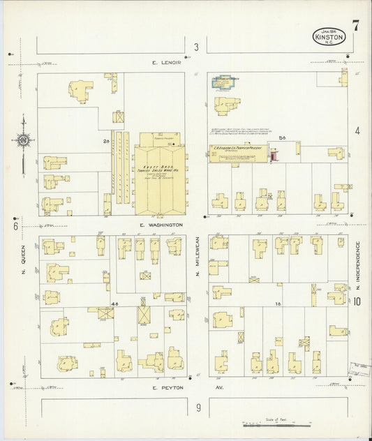 Sanborn Fire Insurance Map from Kinston, Lenoir County, North Carolina (1914), Sheet #0007 - Historic Sanborn Fire Insurance Map Print, vintage old map wall art, antique decor, genealogy gift, North Carolina North Carolina map
