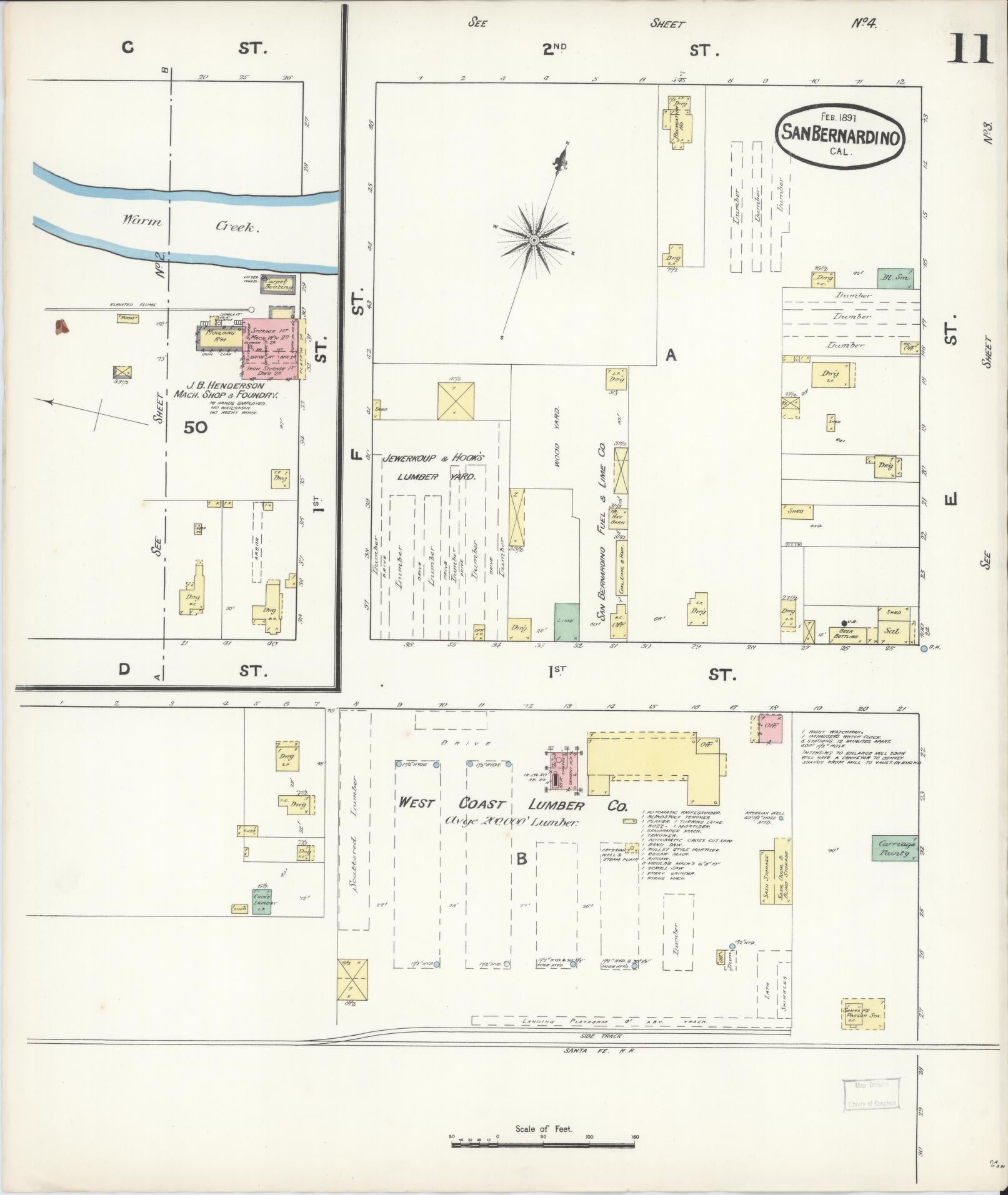 Sanborn Fire Insurance Map from San Bernardino, San Bernardino County, California (1891), Sheet #0011 - Complete Map Set gallery image, historic Sanborn map, vintage wall art, California California