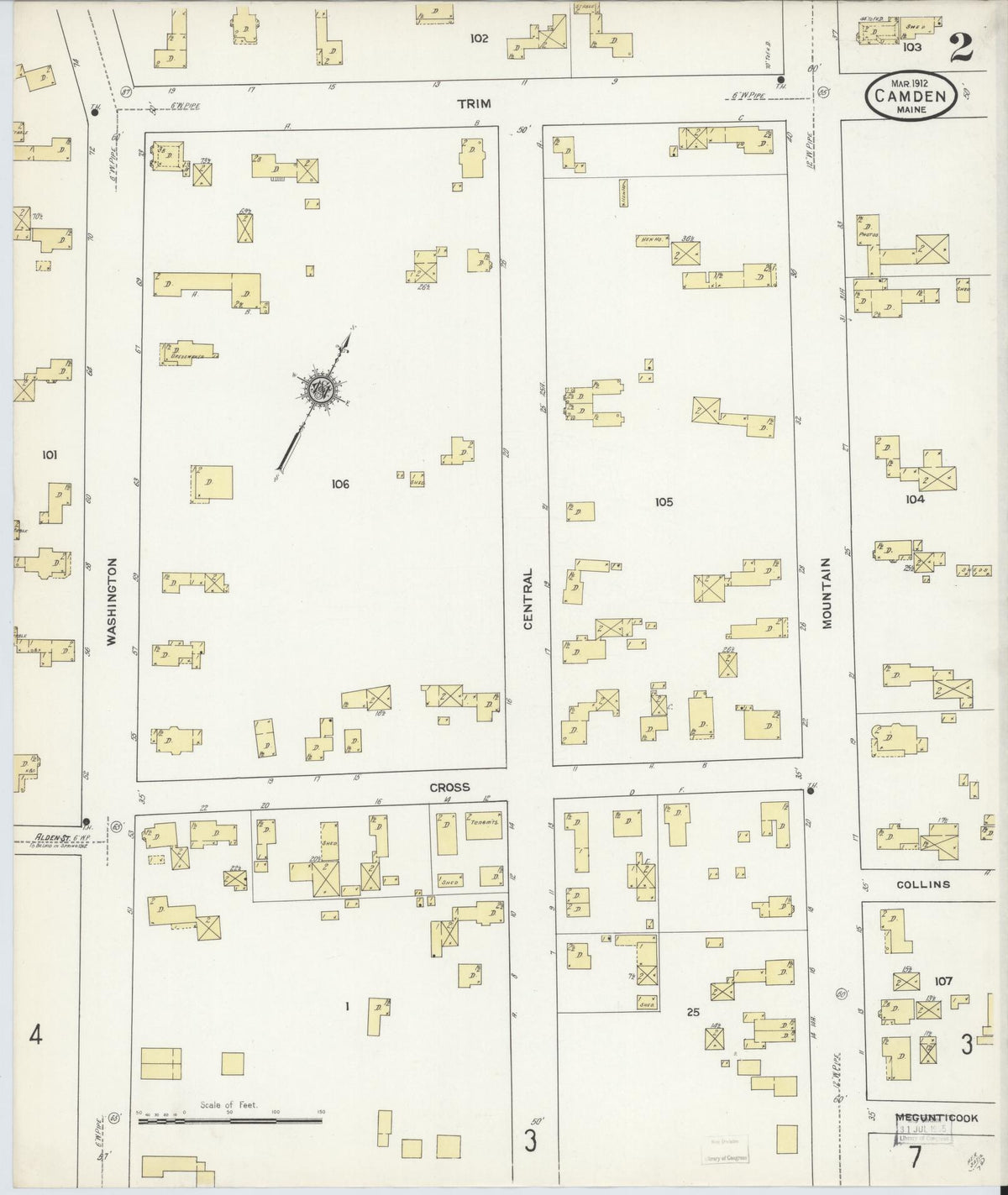 Sanborn Fire Insurance Map from Camden, Knox County, Maine (1912), Sheet #0002 - Historic Sanborn Fire Insurance Map Print, vintage old map wall art, antique decor, genealogy gift, Maine Maine map