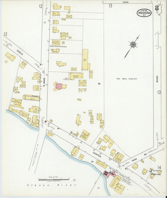 Sanborn Fire Insurance Map from Massena, St. Lawrence County, New York (1918), Sheet #0008 - Historic Sanborn Fire Insurance Map Print, vintage old map wall art, antique decor, genealogy gift, New York New York map