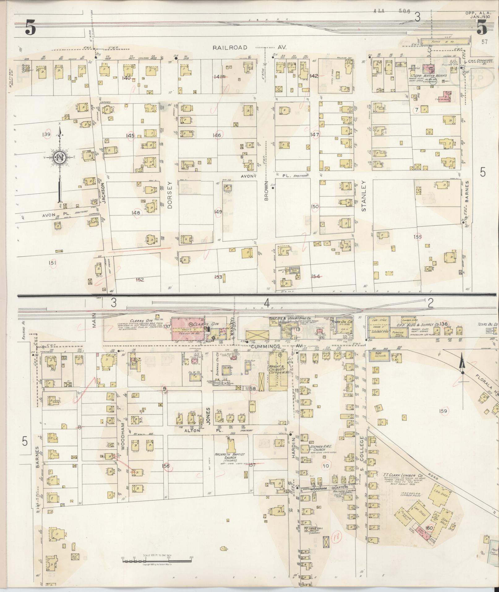 Sanborn Fire Insurance Map from Opp, Covington County, Alabama (1943), Sheet #0005 - Complete Map Set gallery image, historic Sanborn map, vintage wall art, Alabama Alabama