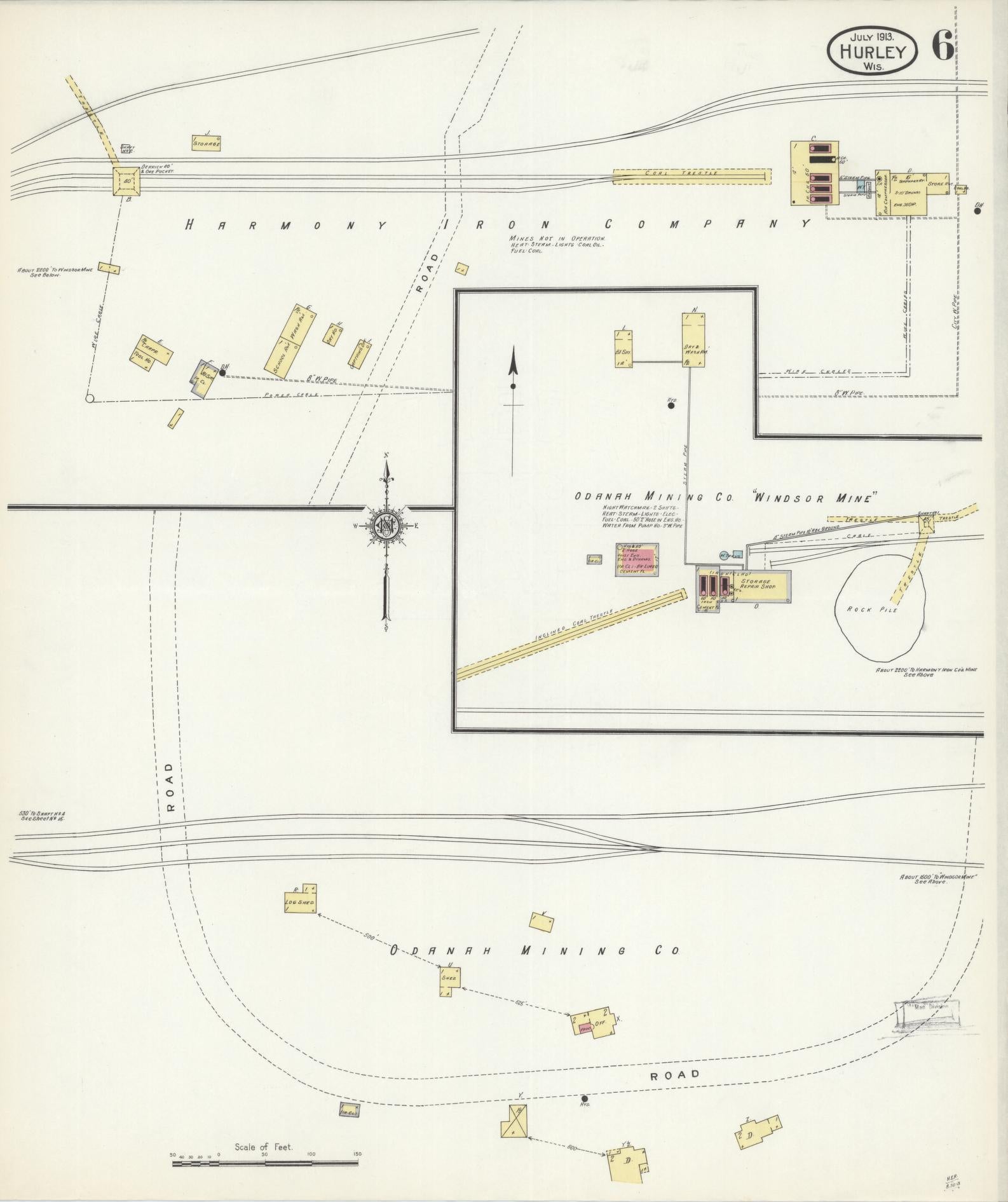 Sanborn Fire Insurance Map from Hurley, Iron County, Wisconsin (1913), Sheet #0006 - Complete Map Set gallery image, historic Sanborn map, vintage wall art, Wisconsin Wisconsin