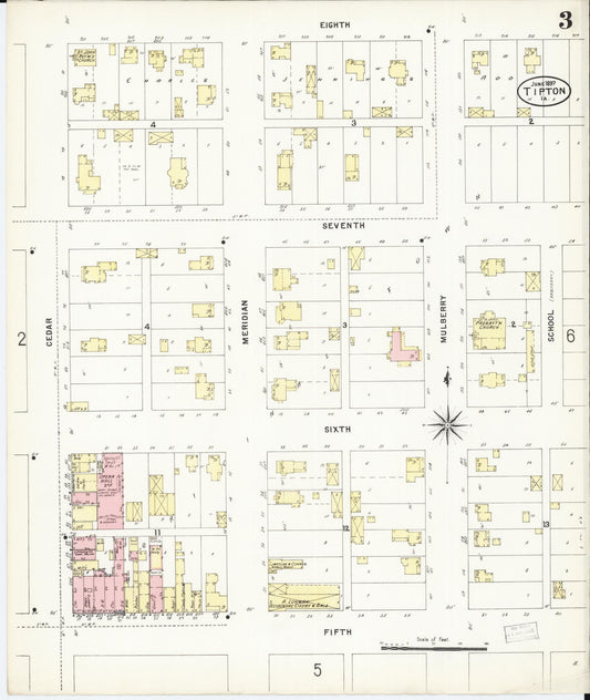 Sanborn Fire Insurance Map from Tipton, Cedar County, Iowa (1897), Sheet #0003 - Historic Sanborn Fire Insurance Map Print, vintage old map wall art