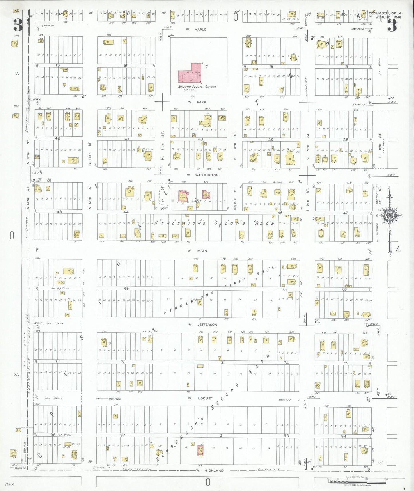 Sanborn Fire Insurance Map from Tecumseh, Pottawatomie County, Oklahoma (1949), Sheet #0003 - Complete Map Set gallery image, historic Sanborn map, vintage wall art, Oklahoma Oklahoma