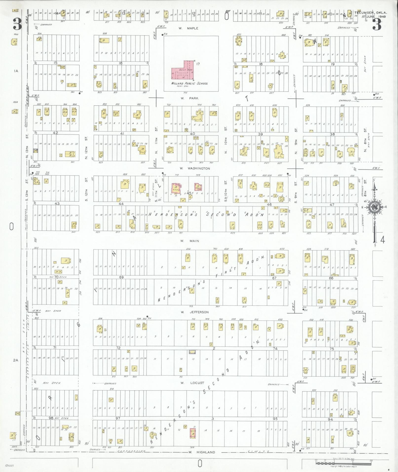 Sanborn Fire Insurance Map from Tecumseh, Pottawatomie County, Oklahoma (1949), Sheet #0003 - Complete Map Set gallery image, historic Sanborn map, vintage wall art, Oklahoma Oklahoma