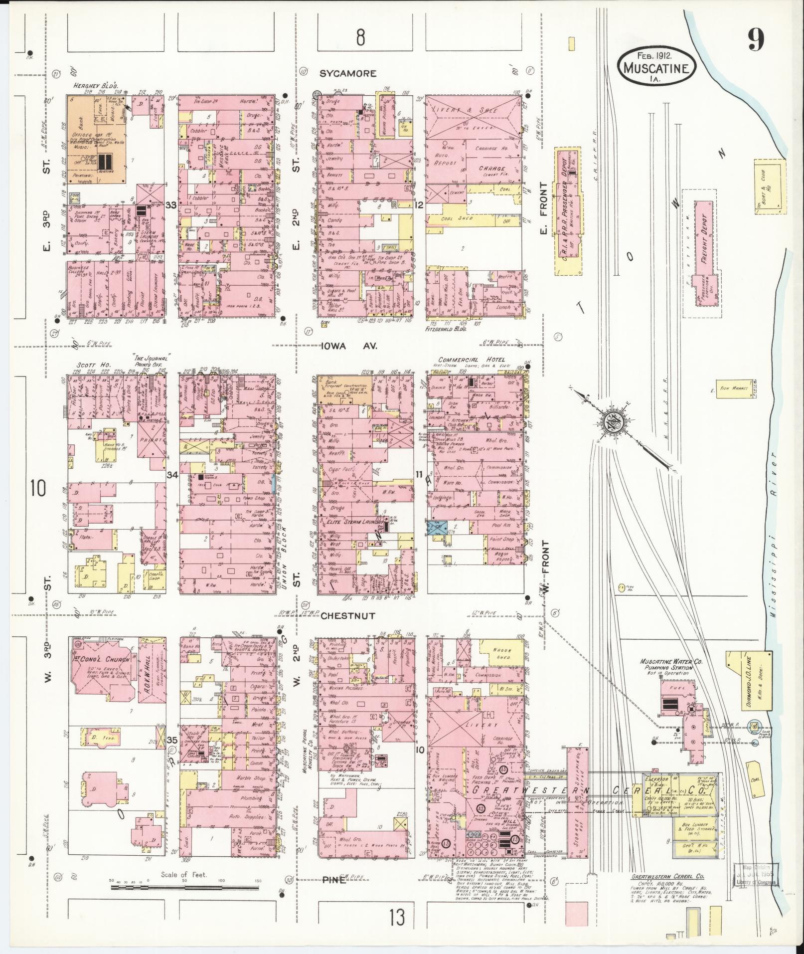 Sanborn Fire Insurance Map from Muscatine, Muscatine County, Iowa (1912), Sheet #0009 - Historic Sanborn Fire Insurance Map Print