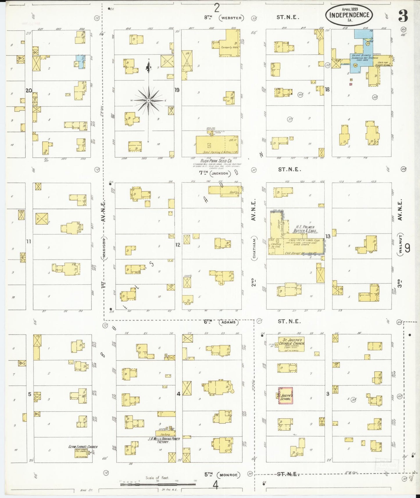 Sanborn Fire Insurance Map from Independence, Buchanan County, Iowa (1899), Sheet #0003 - Historic Sanborn Fire Insurance Map Print, vintage old map wall art