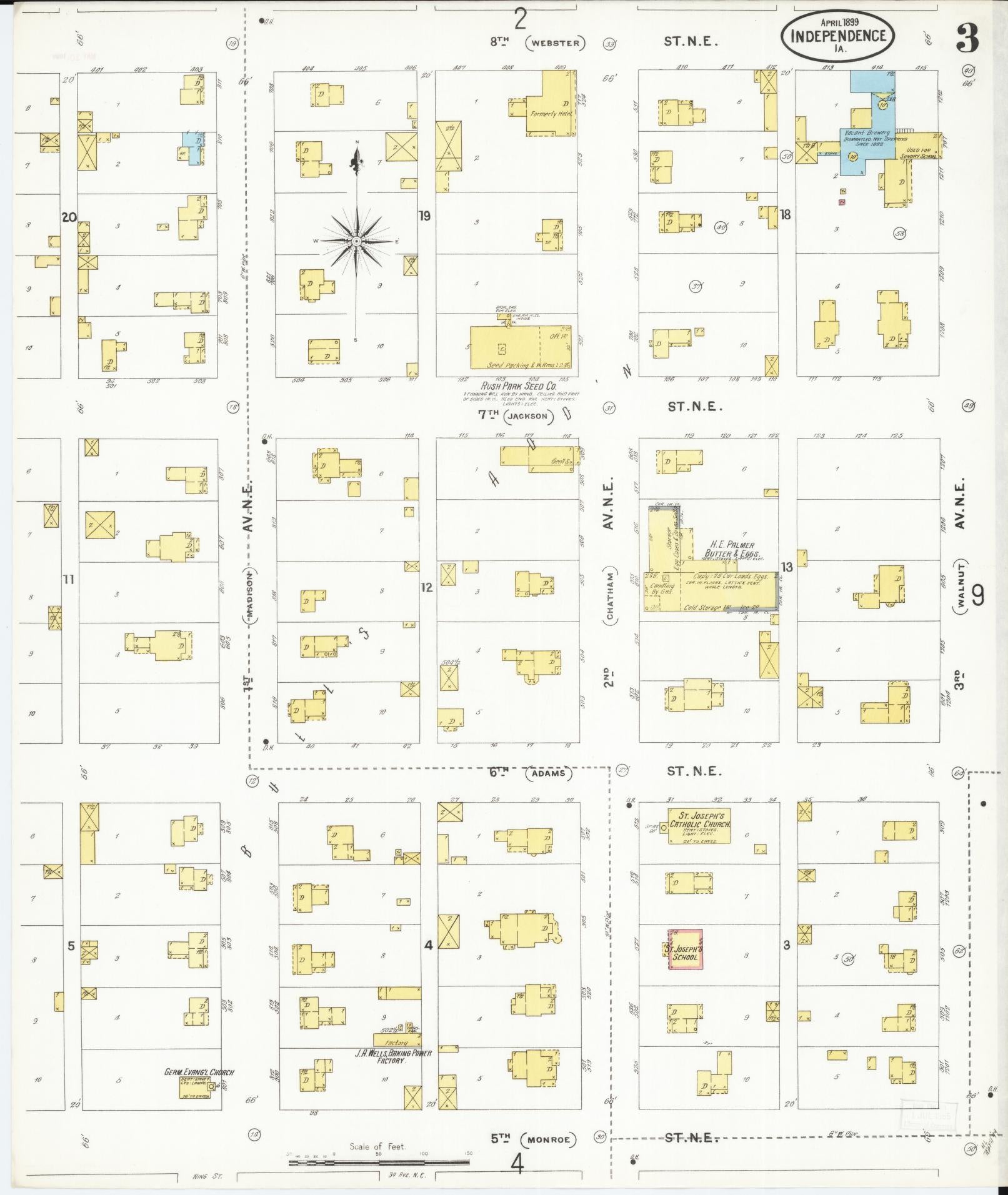 Sanborn Fire Insurance Map from Independence, Buchanan County, Iowa (1899), Sheet #0003 - Historic Sanborn Fire Insurance Map Print, vintage old map wall art