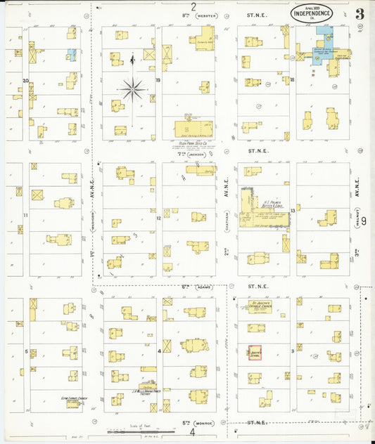Sanborn Fire Insurance Map from Independence, Buchanan County, Iowa (1899), Sheet #0003 - Historic Sanborn Fire Insurance Map Print, vintage old map wall art