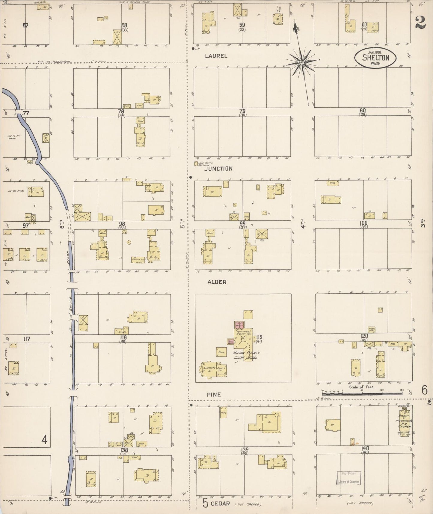 Sanborn Fire Insurance Map from Shelton, Mason County, Washington (1910), Sheet #0002 - Complete Map Set gallery image, historic Sanborn map, vintage wall art, Washington Washington