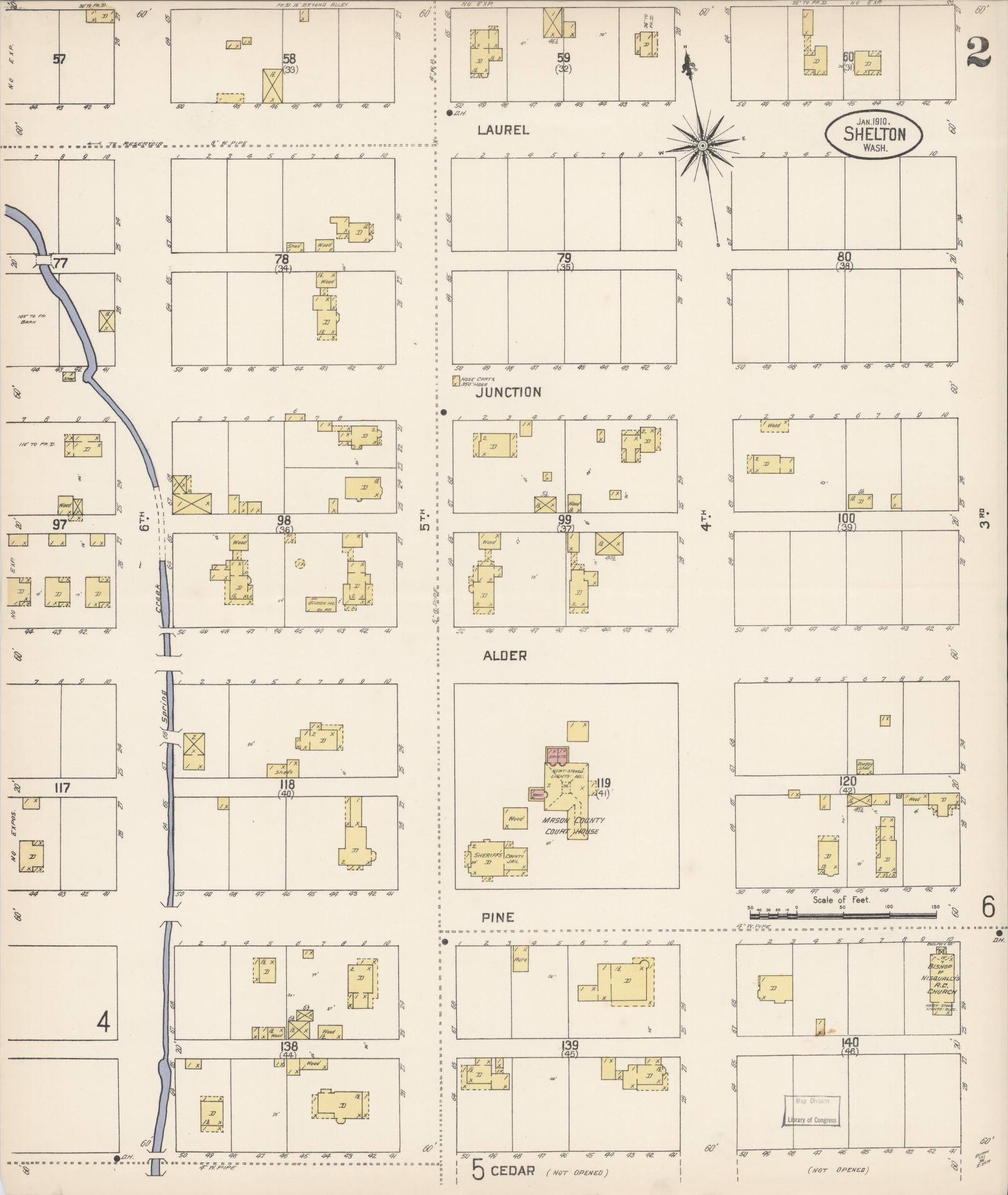 Sanborn Fire Insurance Map from Shelton, Mason County, Washington (1910), Sheet #0002 - Complete Map Set gallery image, historic Sanborn map, vintage wall art, Washington Washington