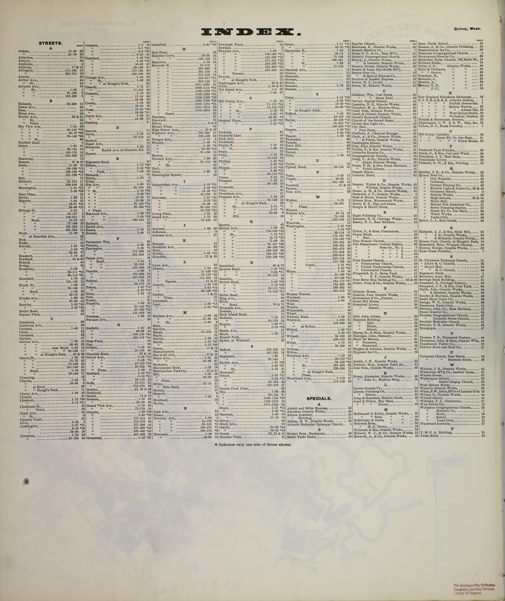 Sanborn Fire Insurance Map from Quincy, Norfolk County, Massachusetts. (1906) – Historic Sanborn Fire Insurance Map Print