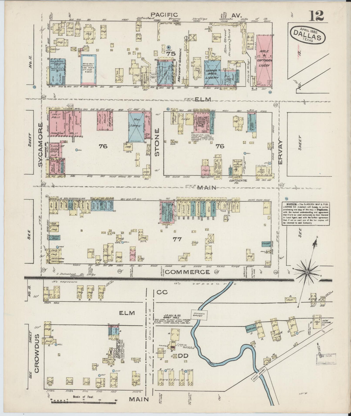 Sanborn Fire Insurance Map from Dallas, Dallas County, Texas (1885), Sheet #0012 - Complete Map Set gallery image, historic Sanborn map, vintage wall art, Texas Texas