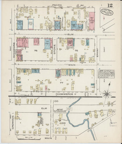 Sanborn Fire Insurance Map from Dallas, Dallas County, Texas (1885), Sheet #0012 - Complete Map Set gallery image, historic Sanborn map, vintage wall art, Texas Texas
