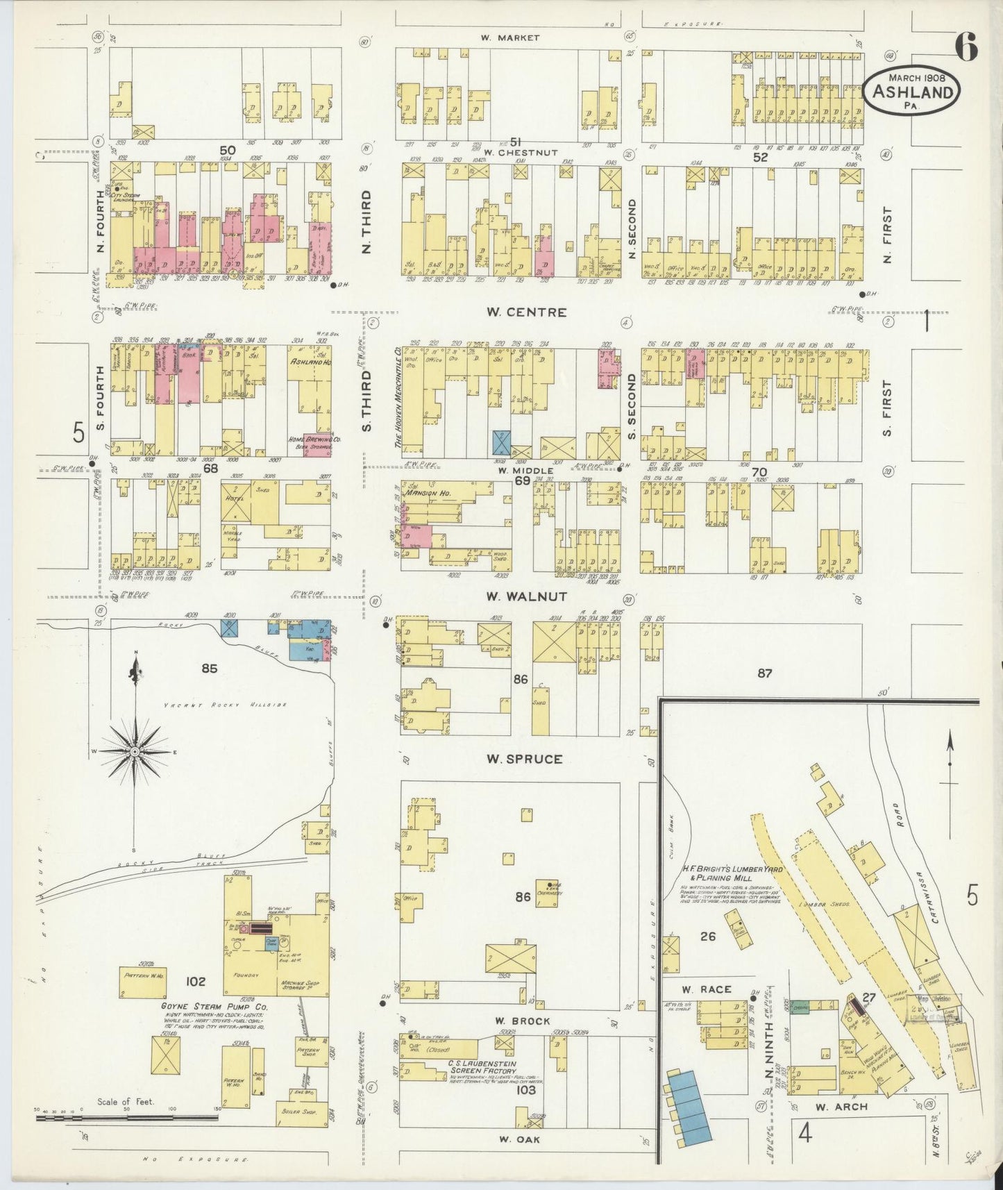 Sanborn Fire Insurance Map from Ashland, Schuylkill County, Pennsylvania (1908), Sheet #0006 - Historic Sanborn Fire Insurance Map Print, vintage old map wall art, antique decor, genealogy gift, Pennsylvania Pennsylvania map