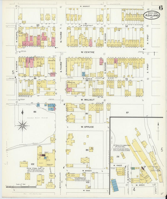 Sanborn Fire Insurance Map from Ashland, Schuylkill County, Pennsylvania (1908), Sheet #0006 - Historic Sanborn Fire Insurance Map Print, vintage old map wall art, antique decor, genealogy gift, Pennsylvania Pennsylvania map