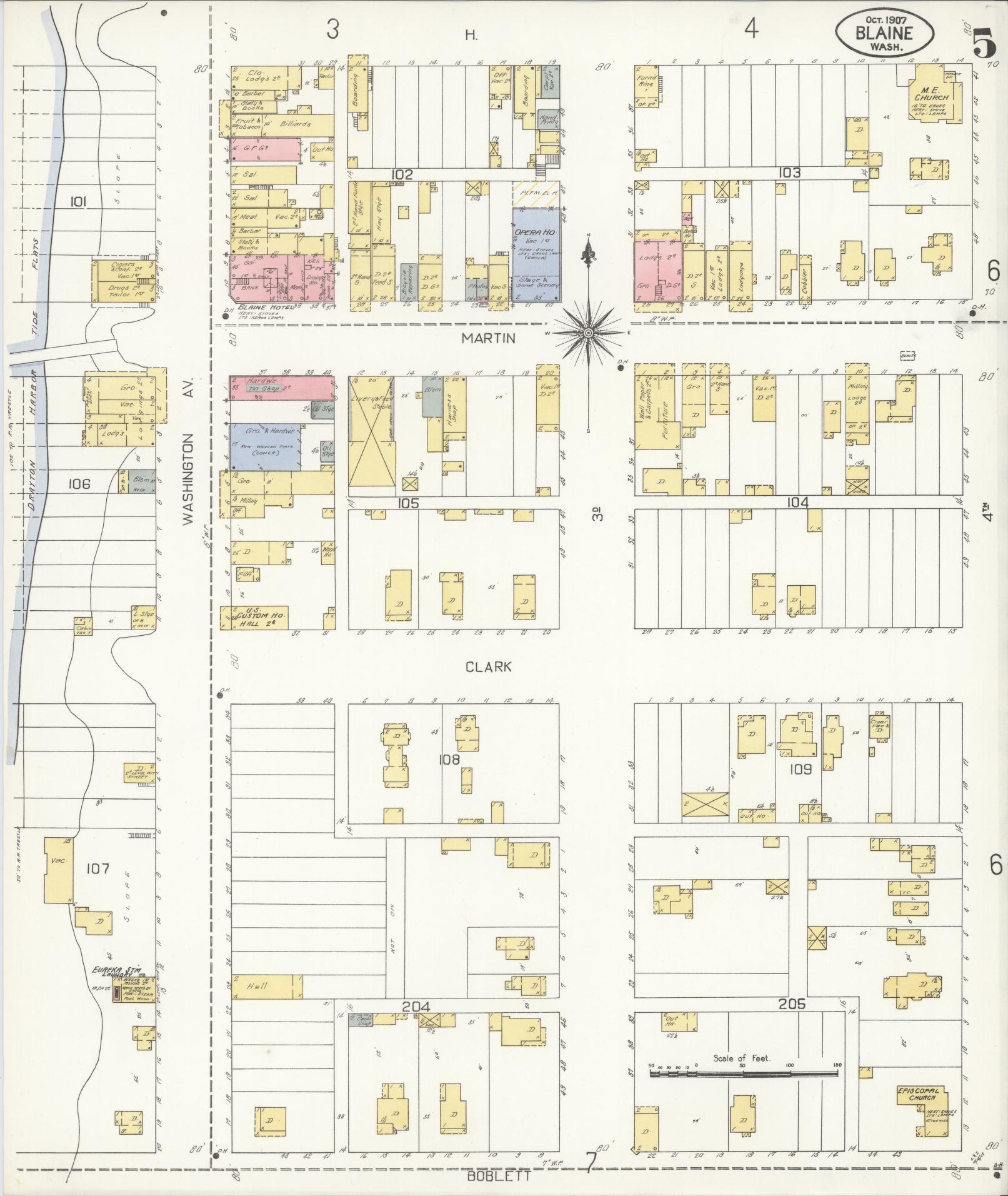 Sanborn Fire Insurance Map from Blaine, Whatcom County, Washington (1907), Sheet #0005 - Historic Sanborn Fire Insurance Map Print, vintage old map wall art, antique decor, genealogy gift, Washington Washington map