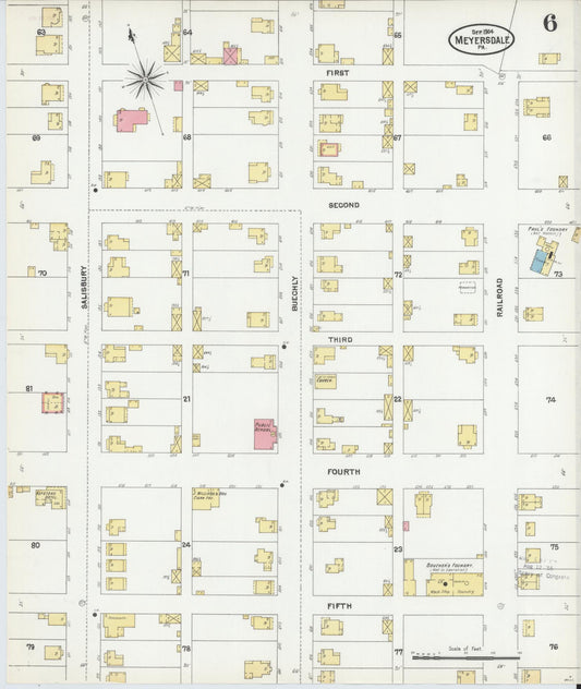 Sanborn Fire Insurance Map from Meyersdale, Somerset County, Pennsylvania (1904), Sheet #0006 - Historic Sanborn Fire Insurance Map Print, vintage old map wall art, antique decor, genealogy gift, Pennsylvania Pennsylvania map