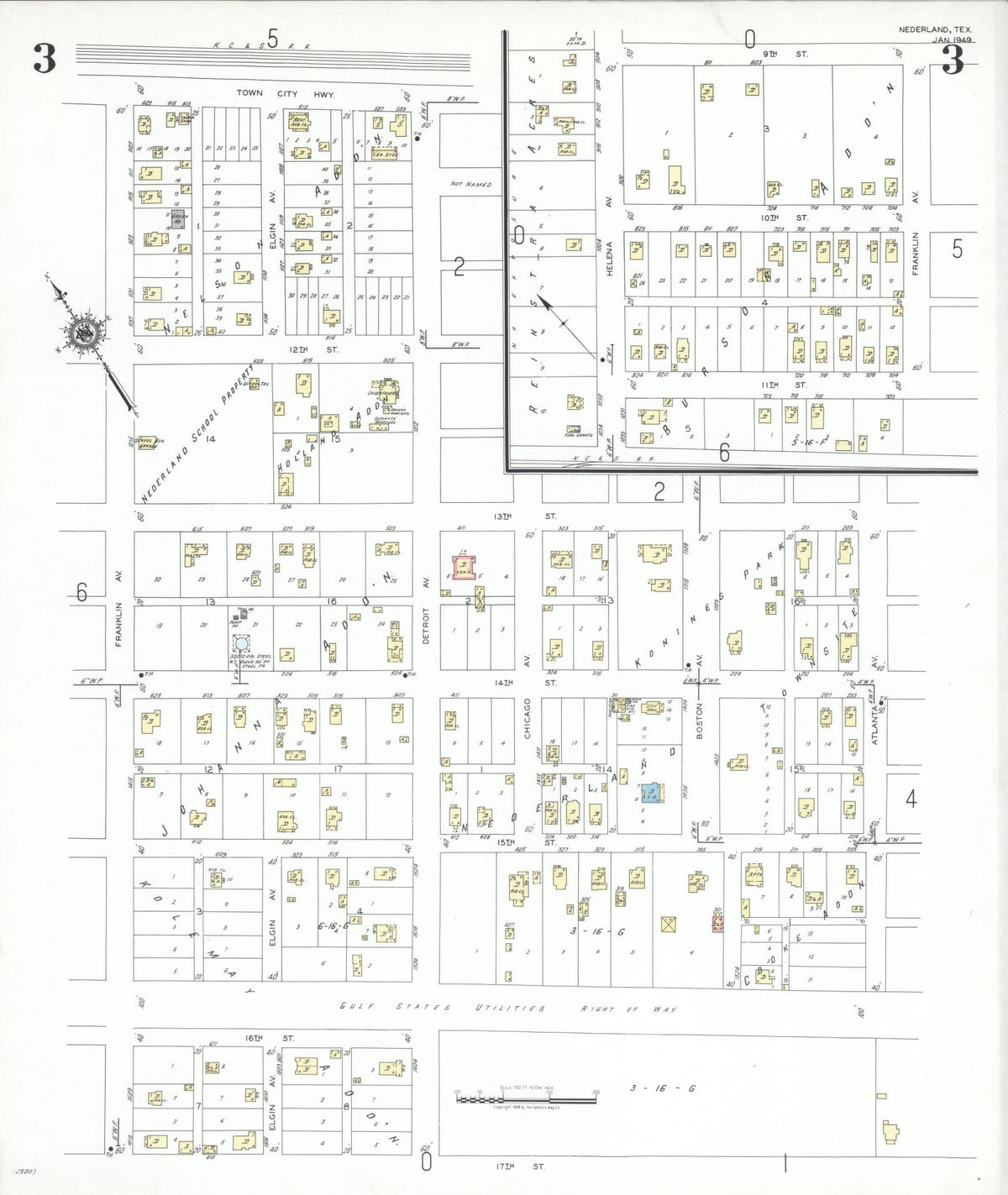 Sanborn Fire Insurance Map from Nederland, Jefferson County, Texas (1949), Sheet #0003 - Complete Map Set gallery image, historic Sanborn map, vintage wall art, Texas Texas