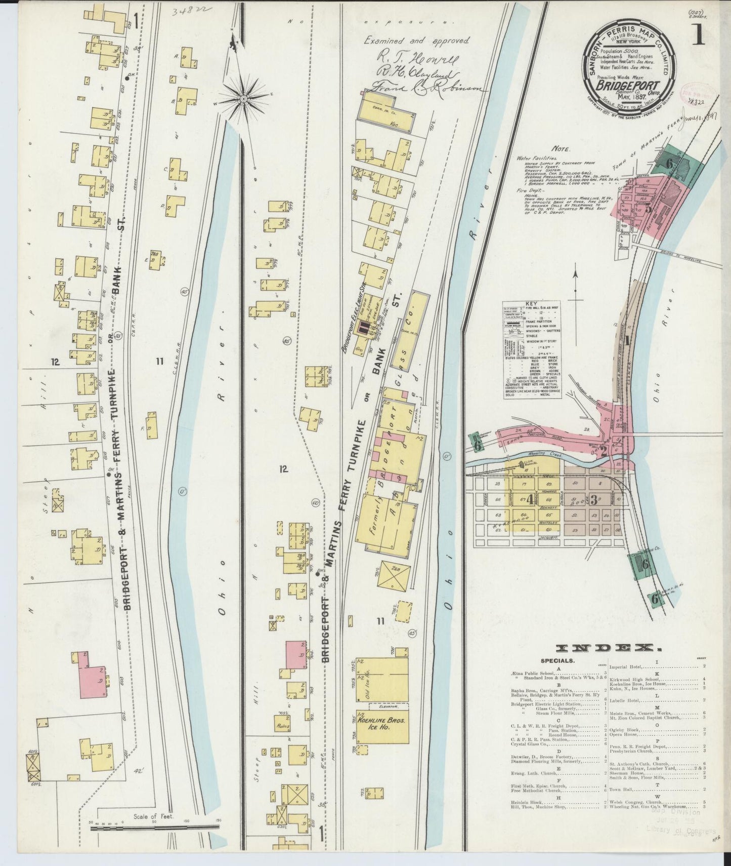 Sanborn Fire Insurance Map from Bridgeport, Belmont County, Ohio (1897), Sheet #0001 - Historic Sanborn Fire Insurance Map Print, vintage old map wall art, antique decor, genealogy gift, Ohio Ohio map