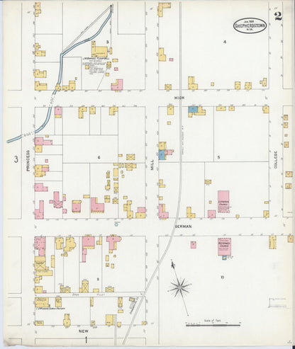 Sanborn Fire Insurance Map from Shepherdstown, Jefferson County, West Virginia (1904), Sheet #0002 - Complete Map Set gallery image, historic Sanborn map, vintage wall art, West Virginia West Virginia