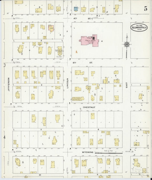 Sanborn Fire Insurance Map from Redwood Falls, Redwood County, Minnesota (1909), Sheet #0005 - Historic Sanborn Fire Insurance Map Print, vintage old map wall art, antique decor, genealogy gift, Minnesota Minnesota map