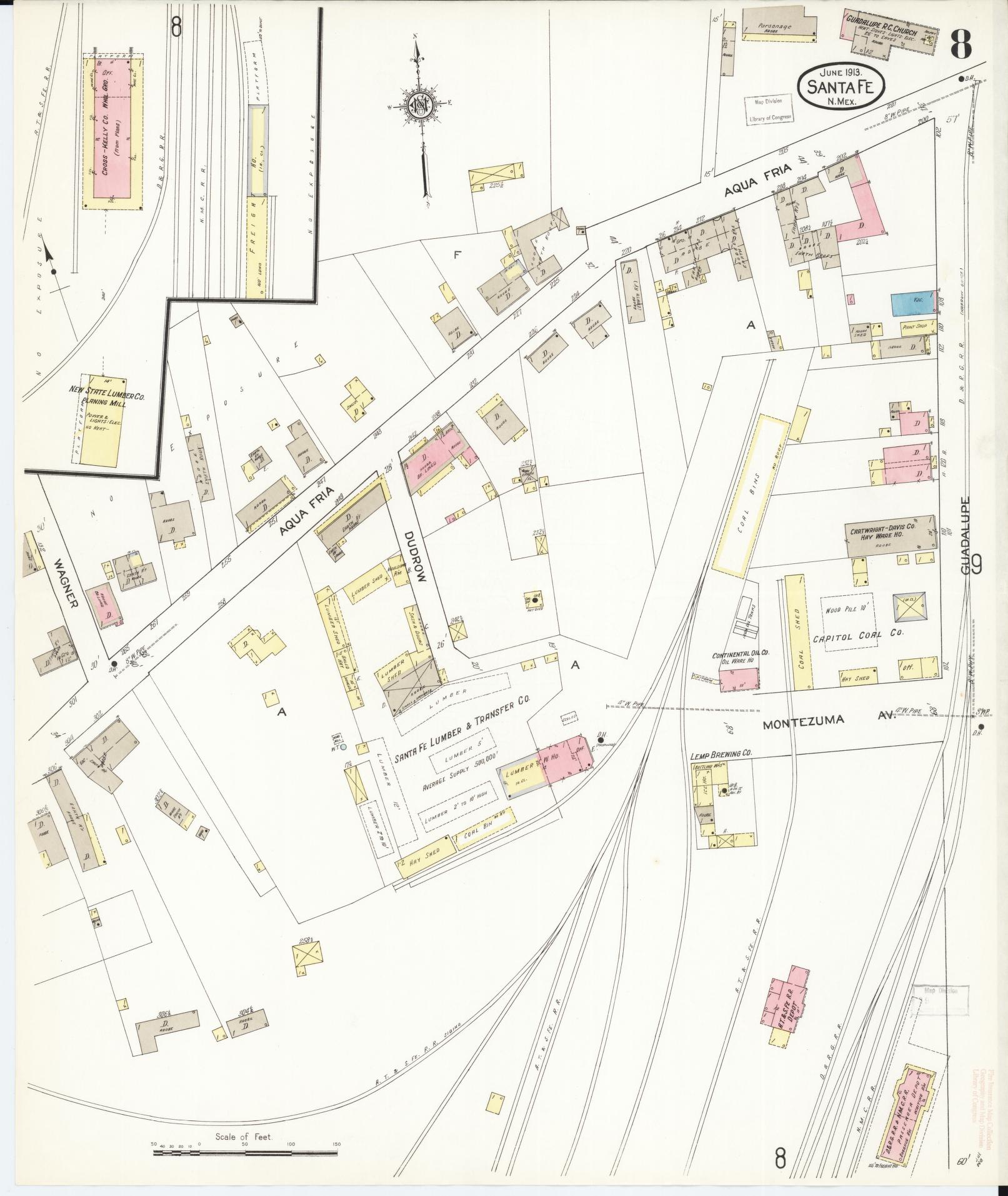 Sanborn Fire Insurance Map from Santa Fe, Santa Fe County, New Mexico (1913), Sheet #0008 - Complete Map Set gallery image, historic Sanborn map, vintage wall art, New Mexico New Mexico