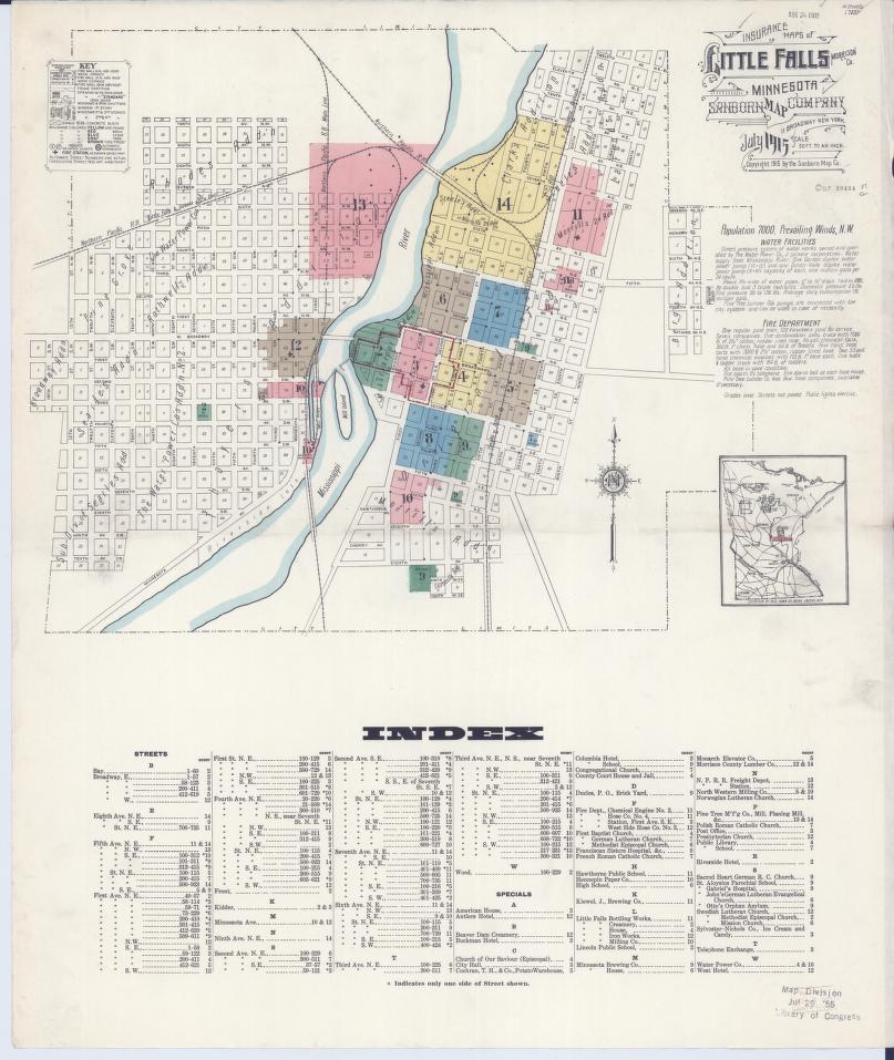 Sanborn Fire Insurance Map from Little Falls, Morrison County, Minnesota. (1915) – Map View