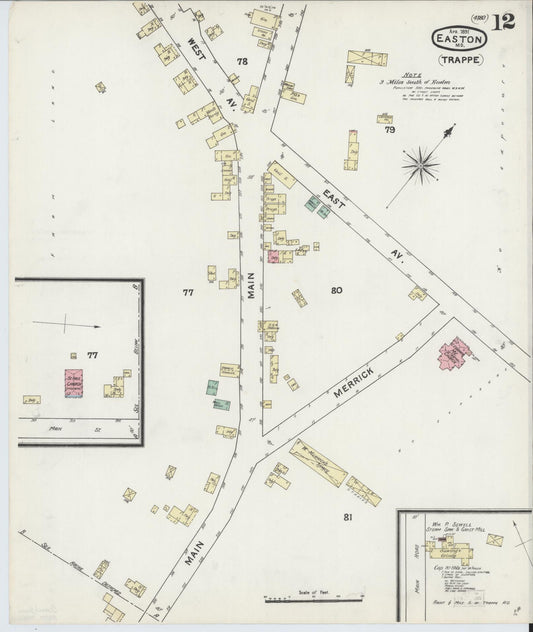 Talbot, Maryland - 1891 - Sanborn Fire Insurance Map, Sheet #0012 - Historic Sanborn Fire Insurance Map Print, Talbot Maryland 1891 0012 vintage old map wall art