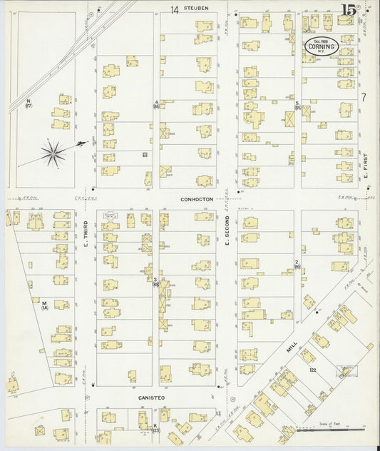 Sanborn Fire Insurance Map from Corning, Steuben County, New York (1908), Sheet #0015 - Historic Sanborn Fire Insurance Map Print, vintage old map wall art, antique decor, genealogy gift, New York New York map