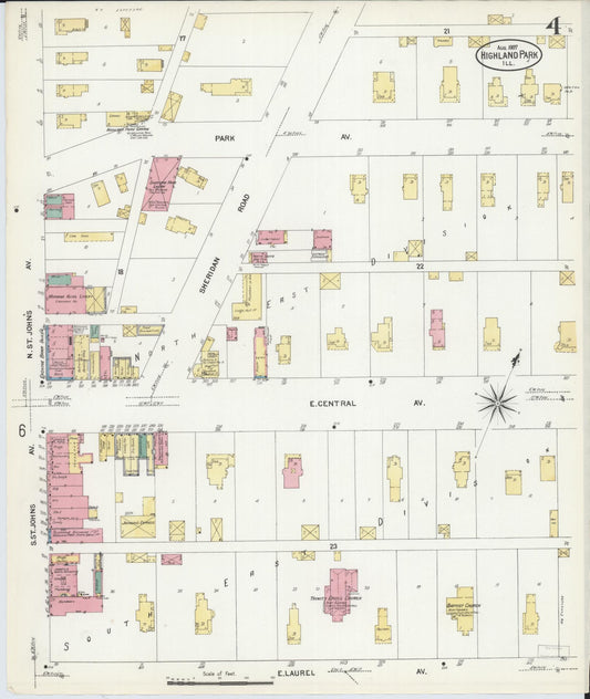 Sanborn Fire Insurance Map from Highland Park, Lake County, Illinois (1907), Sheet #0004 - Historic Sanborn Fire Insurance Map Print, vintage old map wall art, antique decor, genealogy gift, Illinois Illinois map