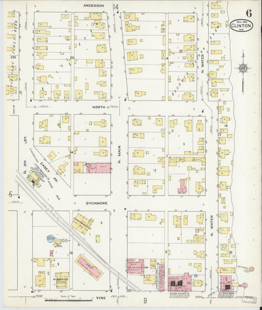 Sanborn Fire Insurance Map from Clinton, Vermillion County, Indiana (1915), Sheet #0006 - Historic Sanborn Fire Insurance Map Print, vintage old map wall art, antique decor, genealogy gift, Indiana Indiana map