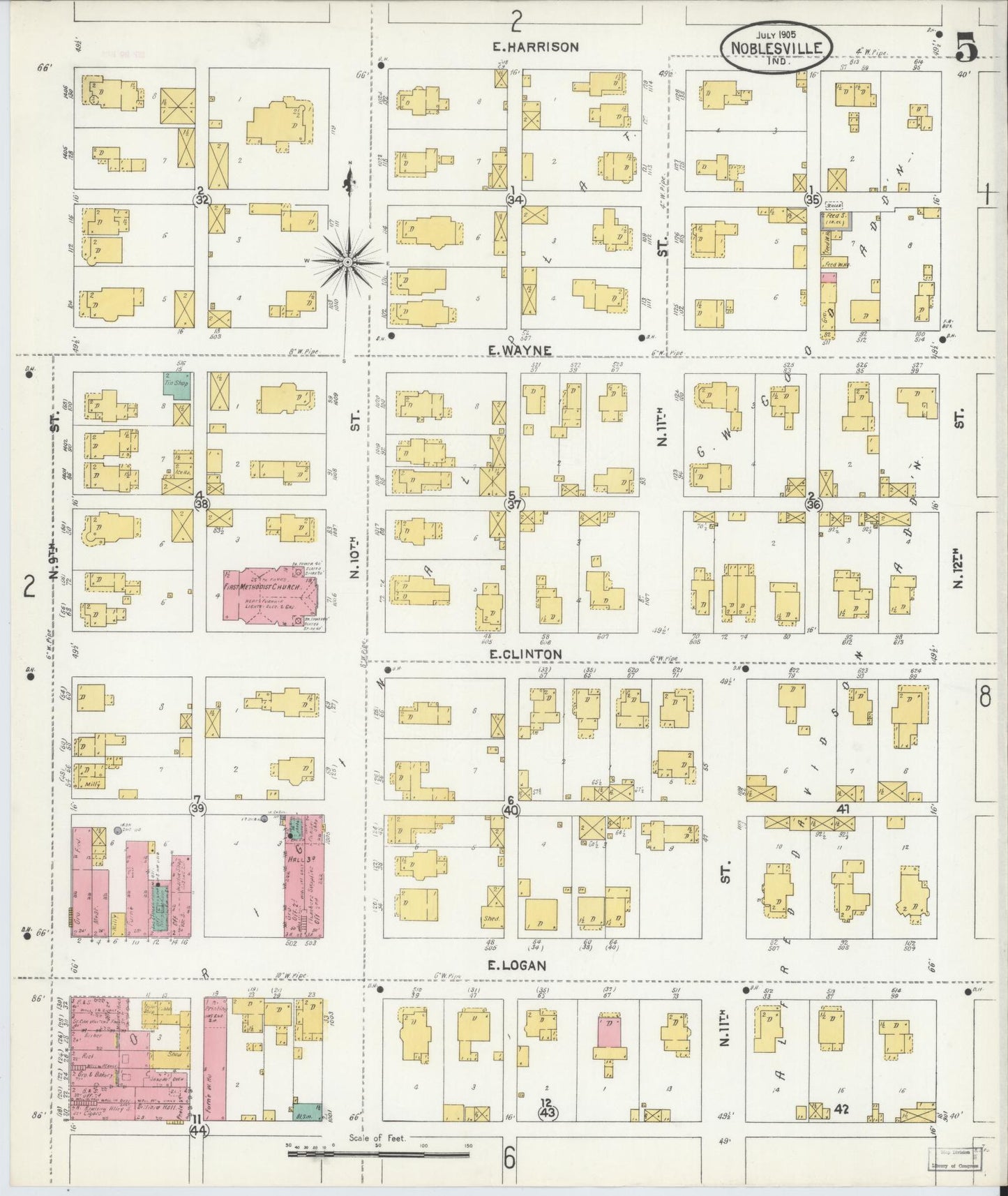 Sanborn Fire Insurance Map from Noblesville, Hamilton County, Indiana (1905), Sheet #0005 - Complete Map Set gallery image, historic Sanborn map, vintage wall art, Indiana Indiana