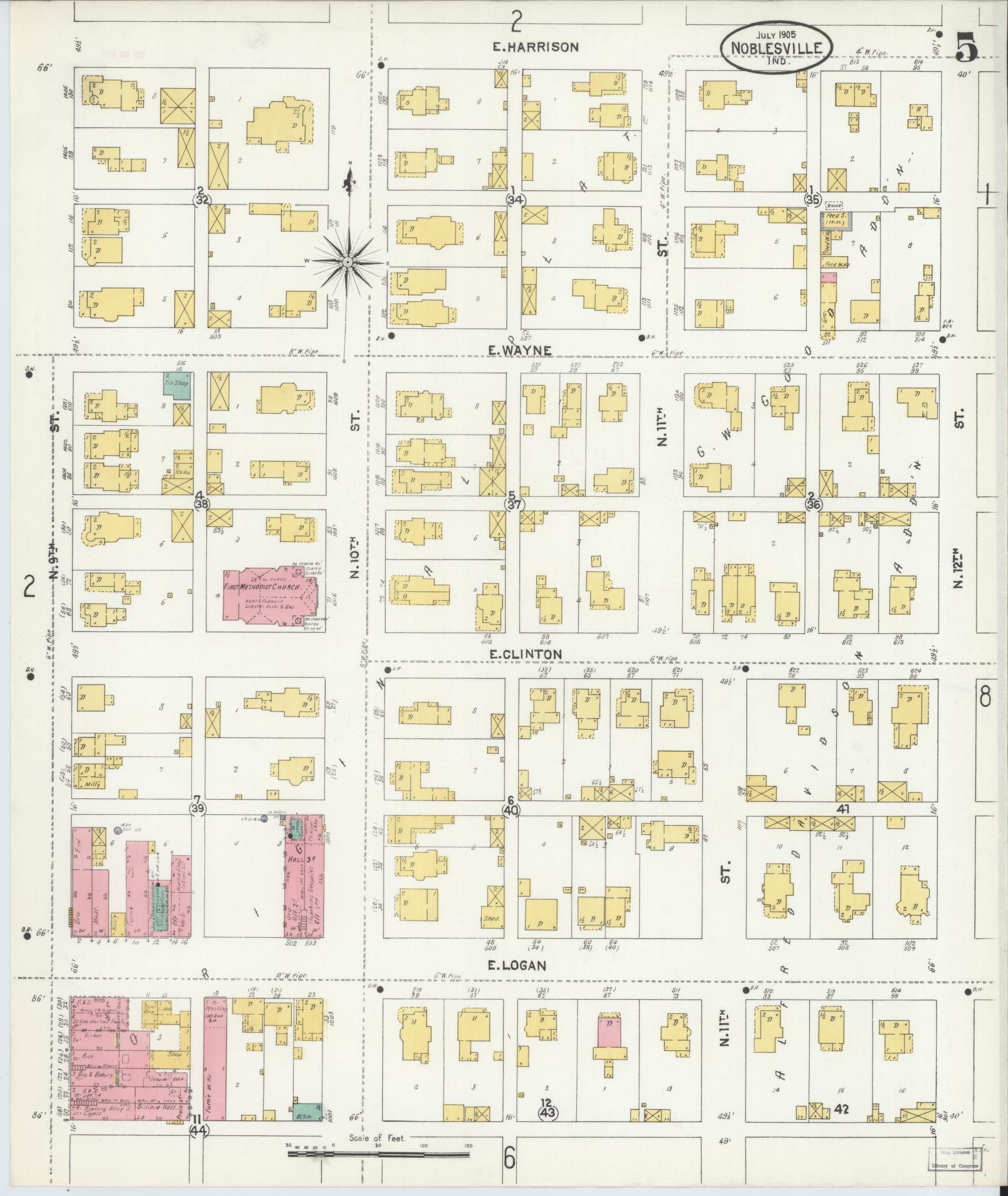 Sanborn Fire Insurance Map from Noblesville, Hamilton County, Indiana (1905), Sheet #0005 - Complete Map Set gallery image, historic Sanborn map, vintage wall art, Indiana Indiana