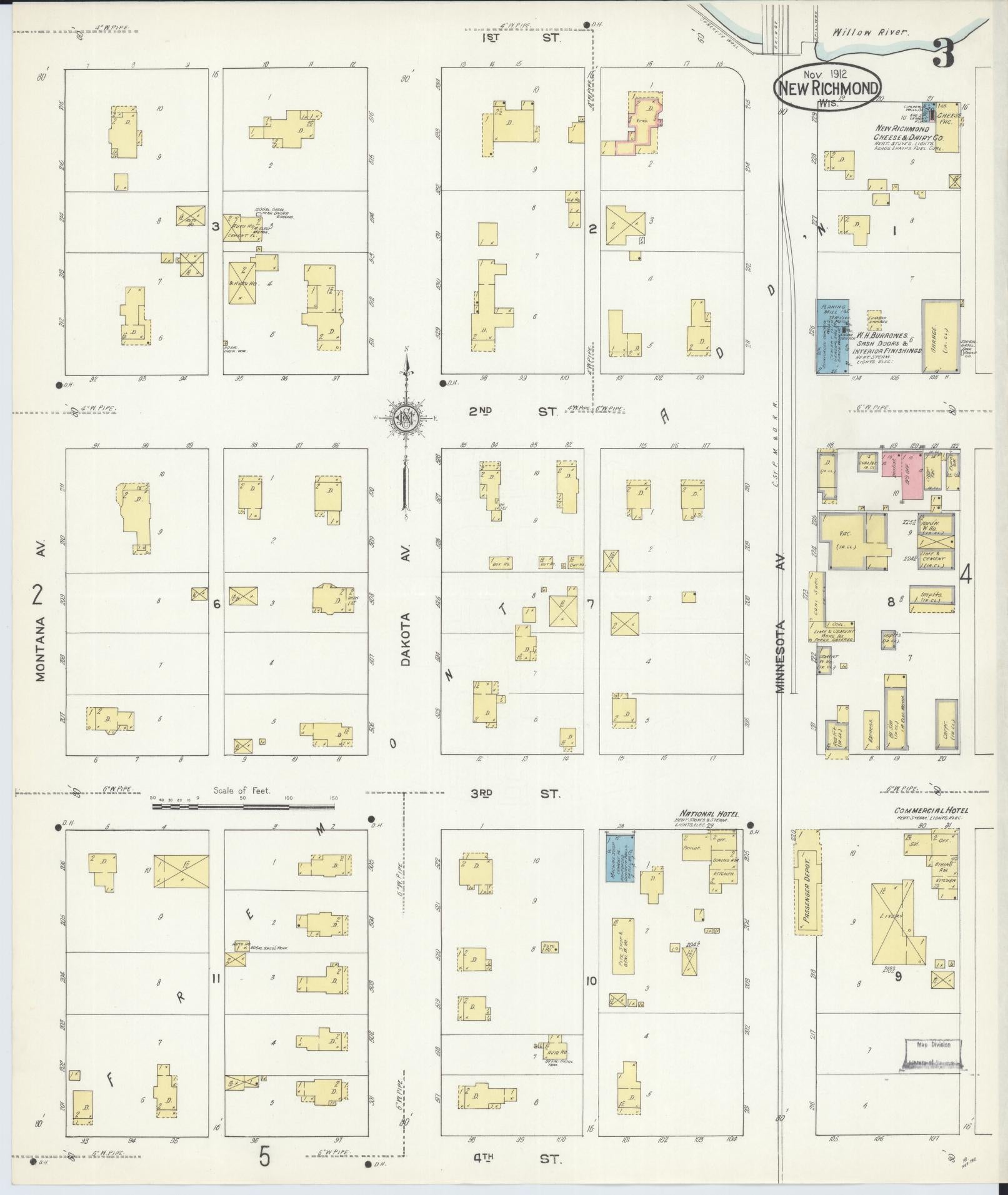 Sanborn Fire Insurance Map from New Richmond, St. Croix County, Wisconsin (1912), Sheet #0003 - Complete Map Set gallery image, historic Sanborn map, vintage wall art, Wisconsin Wisconsin