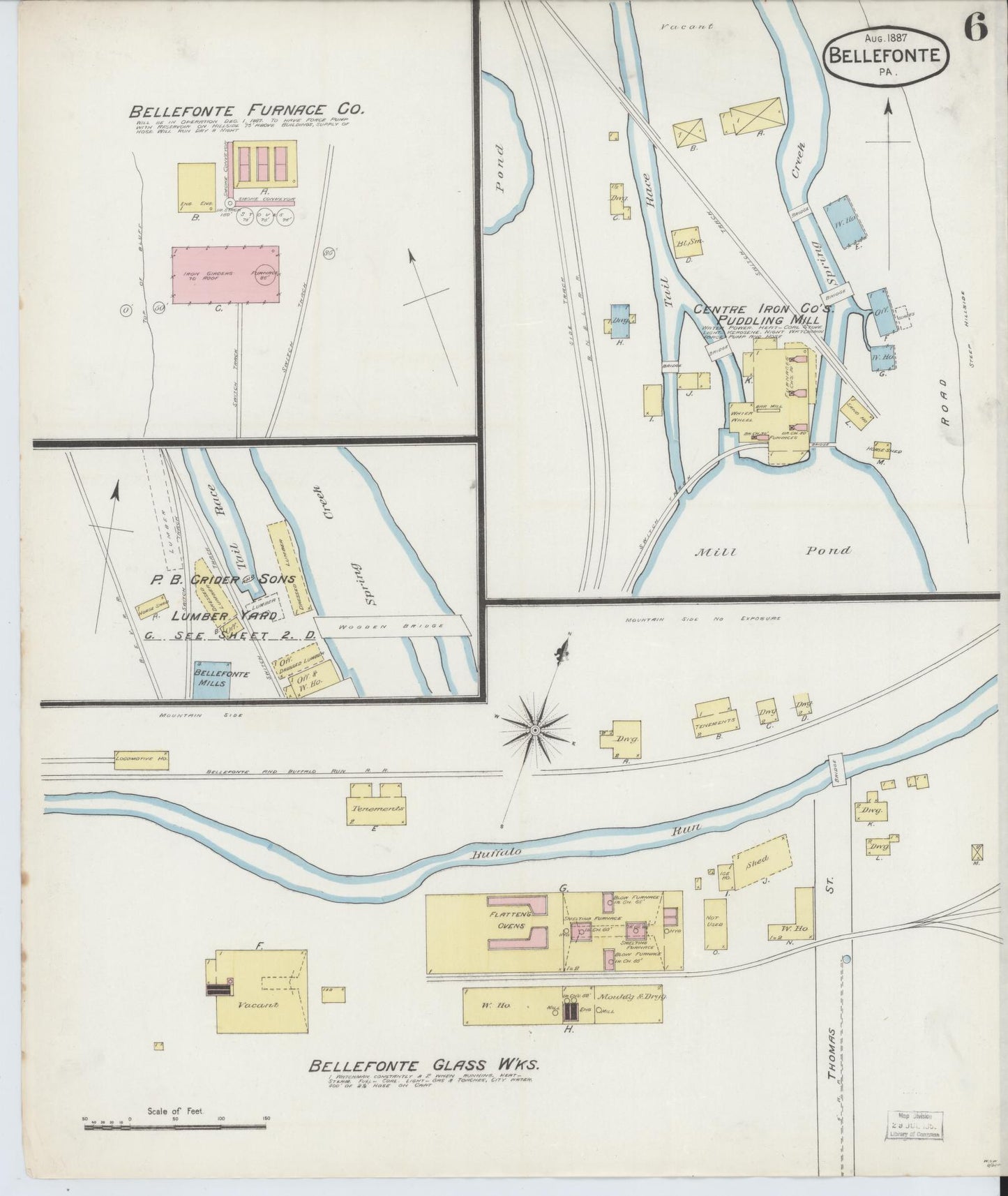 Sanborn Fire Insurance Map from Bellefonte, Centre County, Pennsylvania (1887), Sheet #0006 - Historic Sanborn Fire Insurance Map Print, vintage old map wall art, antique decor, genealogy gift, Pennsylvania Pennsylvania map