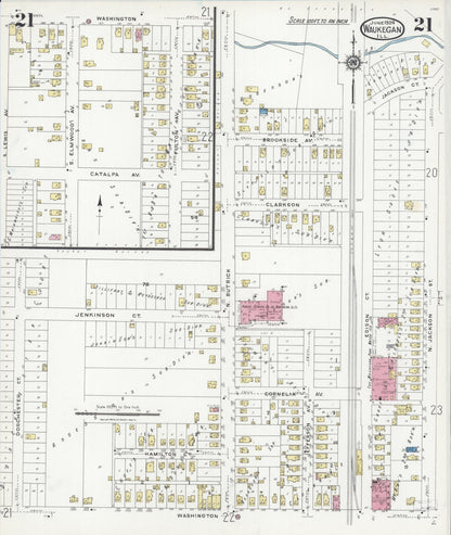 Sanborn Fire Insurance Map from Waukegan, Lake County, Illinois (1924), Sheet #0021 - Complete Map Set gallery image, historic Sanborn map, vintage wall art, Illinois Illinois