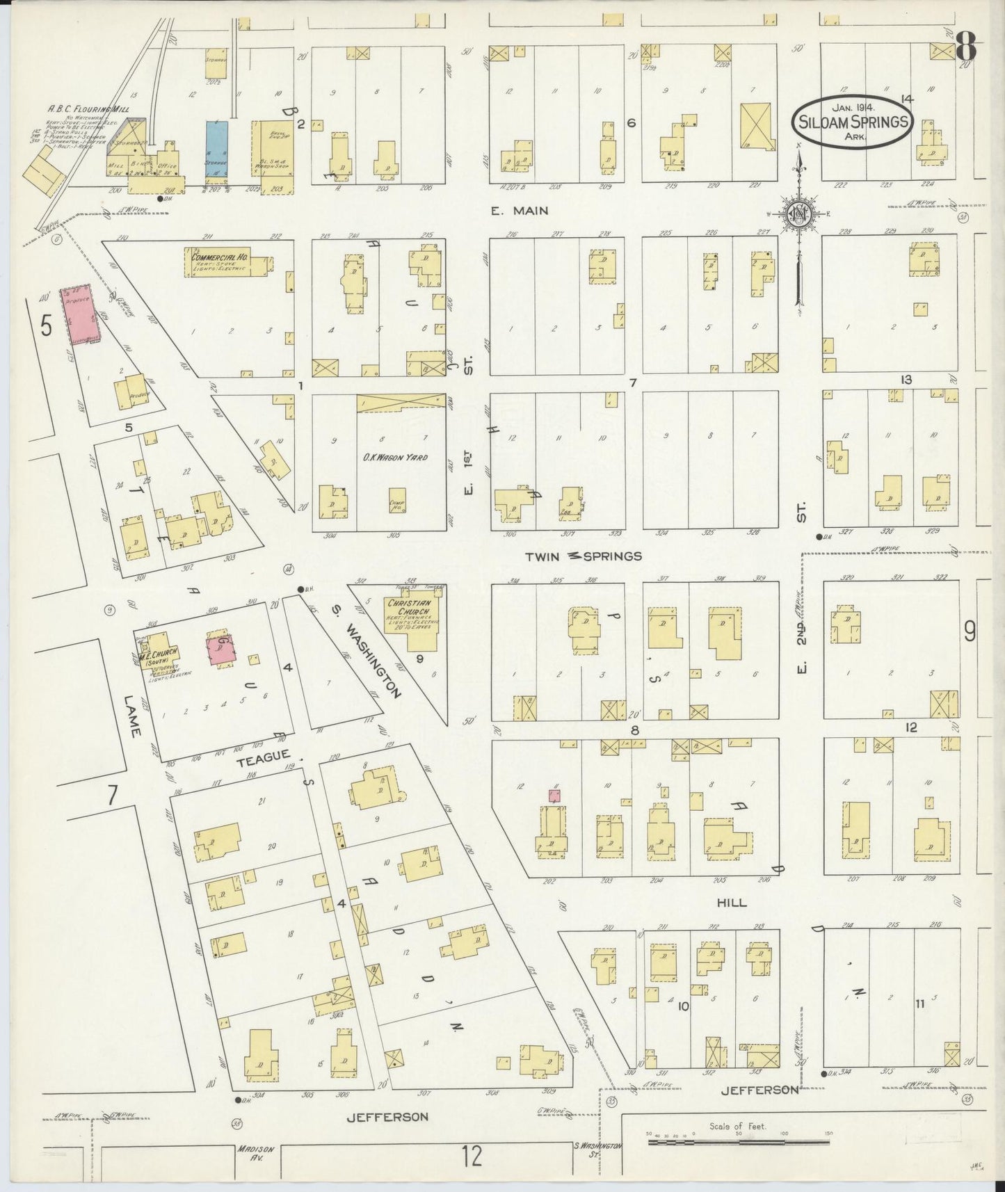 Sanborn Fire Insurance Map from Siloam Springs, Benton County, Arkansas (1914), Sheet #0008 - Complete Map Set gallery image, historic Sanborn map, vintage wall art, Arkansas Arkansas