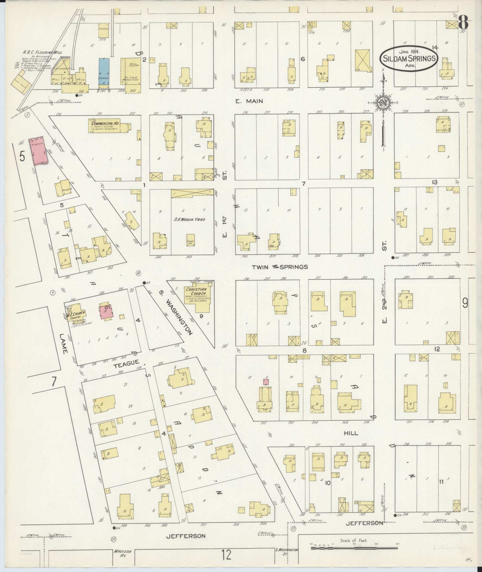 Sanborn Fire Insurance Map from Siloam Springs, Benton County, Arkansas (1914), Sheet #0008 - Complete Map Set gallery image, historic Sanborn map, vintage wall art, Arkansas Arkansas