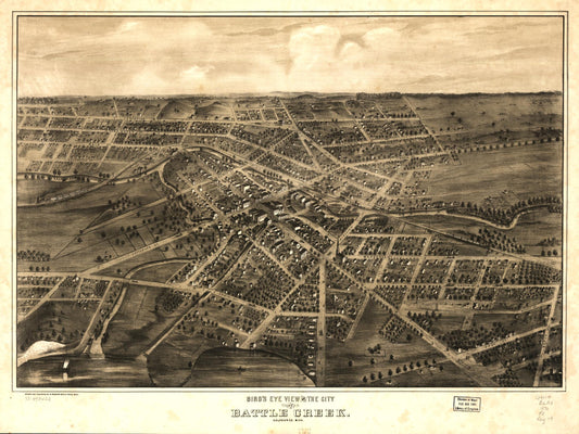 Bird's eye view of the city of Battle Creek, Calhoun Co., Mich. (1870) – Historic Bird’s-Eye View Panorama Print