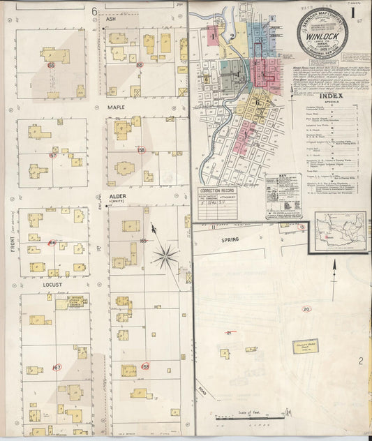 Sanborn Fire Insurance Map from Winlock, Lewis County, Washington (1942), Sheet #0001 - Historic Sanborn Fire Insurance Map Print, vintage old map wall art, antique decor, genealogy gift, Washington Washington map