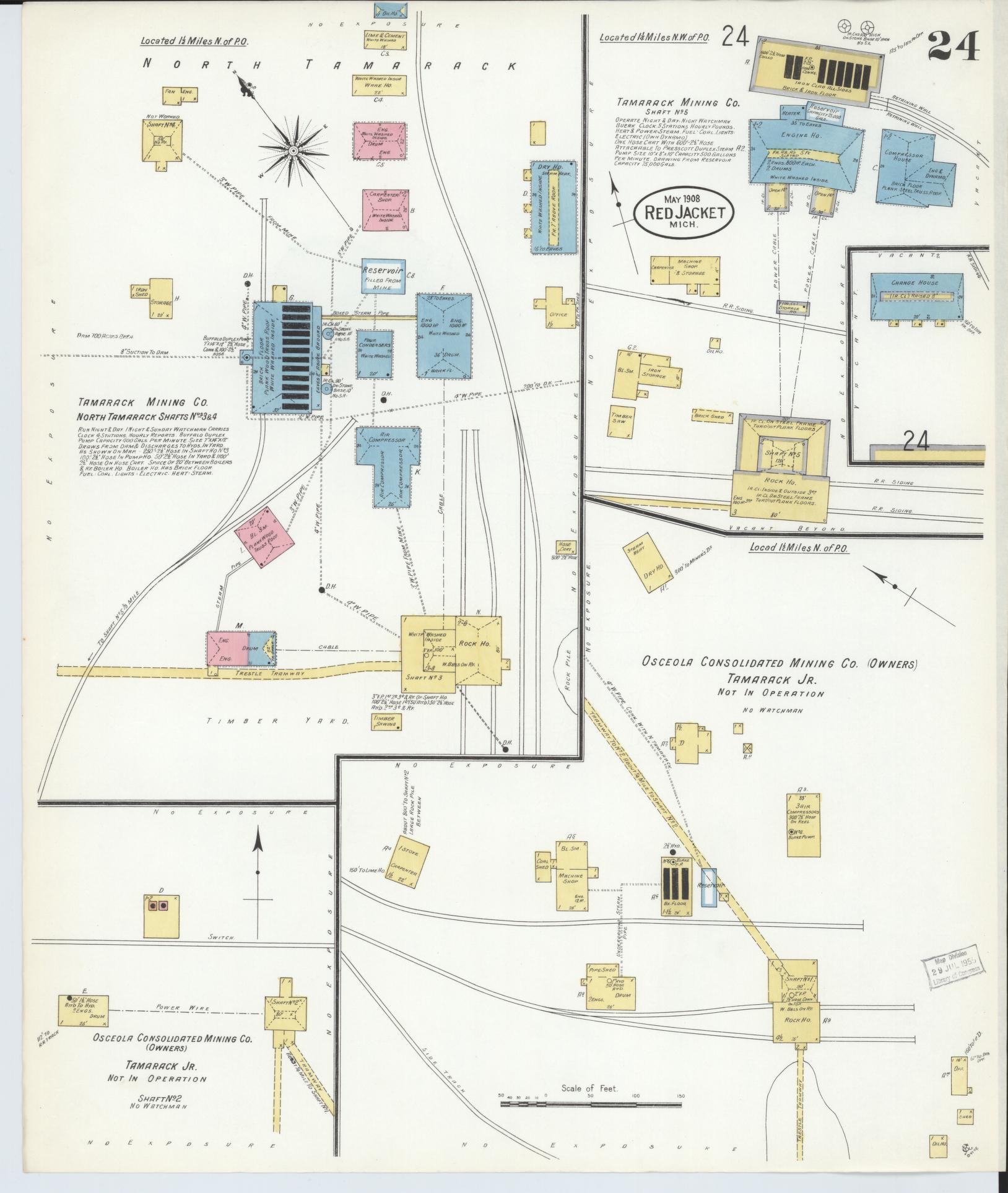 Sanborn Fire Insurance Map from Red Jacket, Houghton County, Michigan (1908), Sheet #0024 - Historic Sanborn Fire Insurance Map Print, vintage old map wall art, antique decor, genealogy gift, Michigan Michigan map