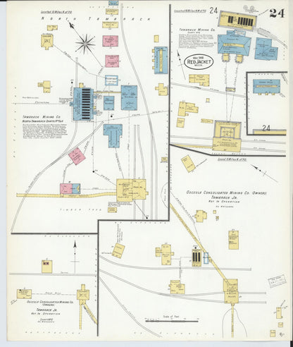 Sanborn Fire Insurance Map from Red Jacket, Houghton County, Michigan (1908), Sheet #0024 - Historic Sanborn Fire Insurance Map Print, vintage old map wall art, antique decor, genealogy gift, Michigan Michigan map