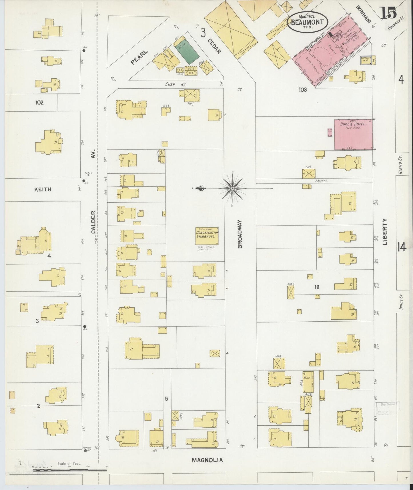 Sanborn Fire Insurance Map from Beaumont, Jefferson County, Texas (1902), Sheet #0015 - Historic Sanborn Fire Insurance Map Print, vintage old map wall art, antique decor, genealogy gift, Texas Texas map