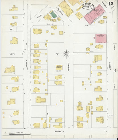 Sanborn Fire Insurance Map from Beaumont, Jefferson County, Texas (1902), Sheet #0015 - Historic Sanborn Fire Insurance Map Print, vintage old map wall art, antique decor, genealogy gift, Texas Texas map