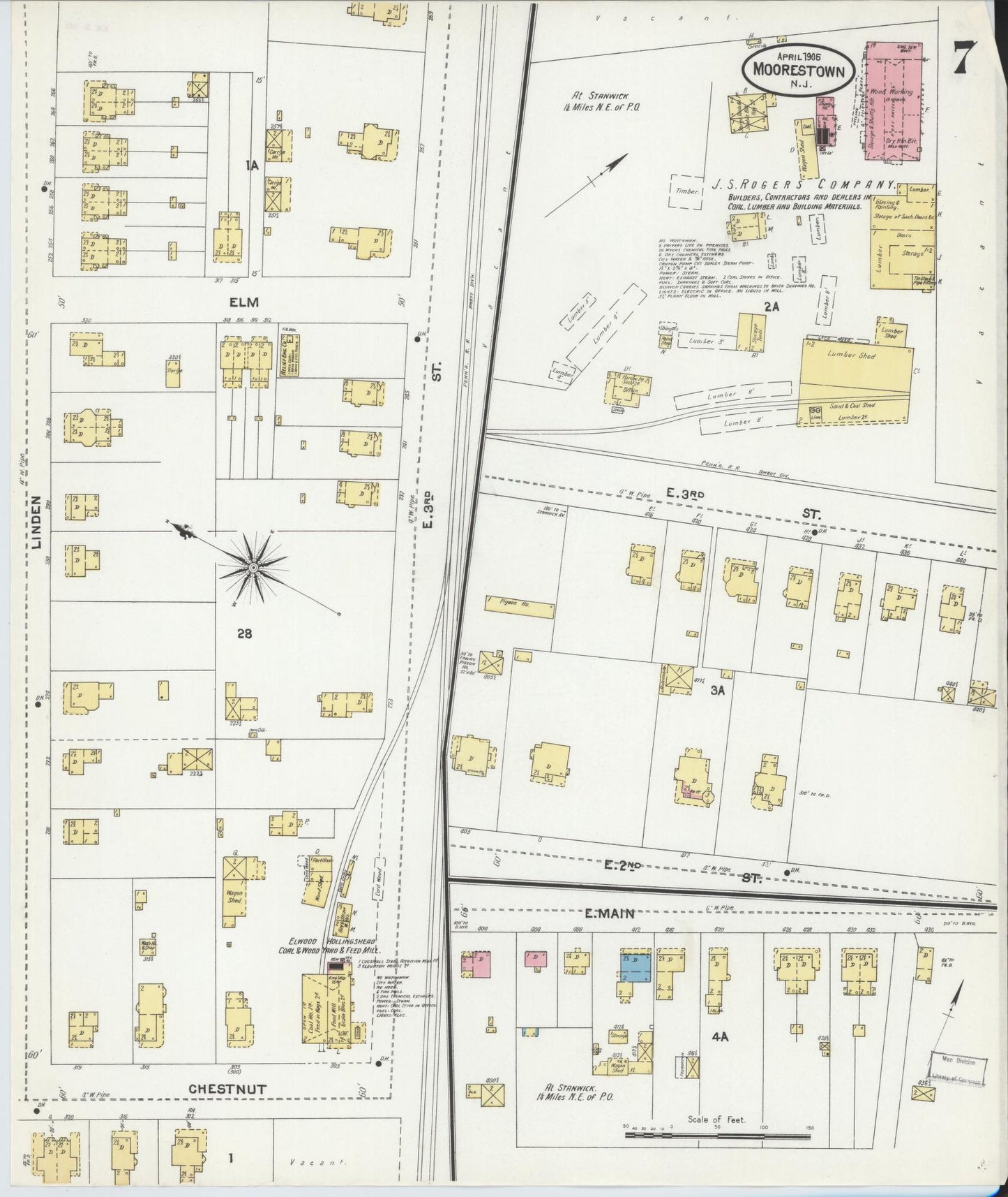 Sanborn Fire Insurance Map from Moorestown, Burlington County, New Jersey (1905), Sheet #0007 - Historic Sanborn Fire Insurance Map Print, vintage old map wall art, antique decor, genealogy gift, New Jersey New Jersey map