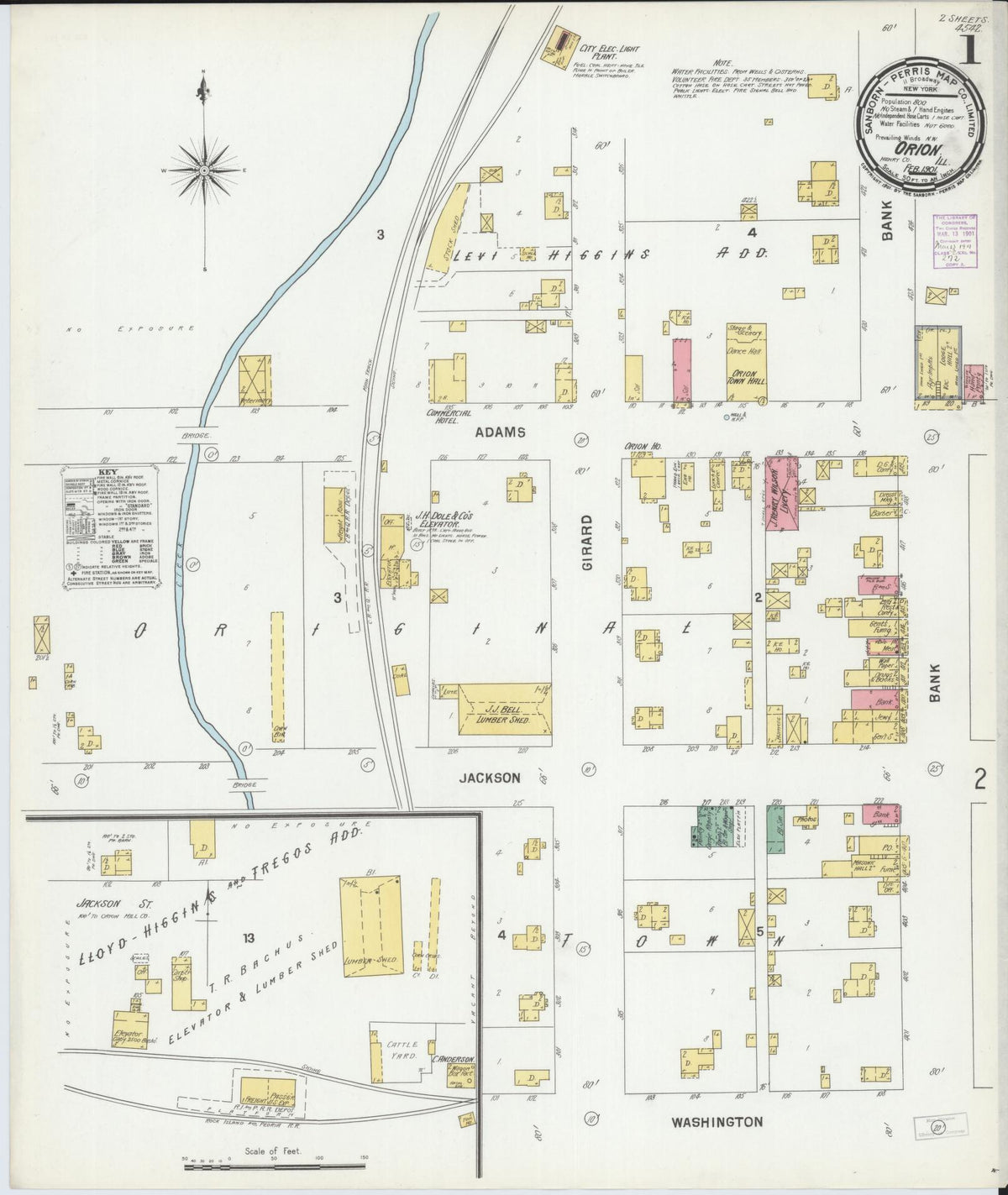 Sanborn Fire Insurance Map from Orion, Henry County, Illinois (1901), Sheet #0001 - Complete Map Set gallery image, historic Sanborn map, vintage wall art, Illinois Illinois