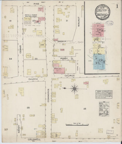 Sanborn Fire Insurance Map from Greenville, Butler County, Alabama (1884), Sheet #0001 - Complete Map Set gallery image, historic Sanborn map, vintage wall art, Alabama Alabama